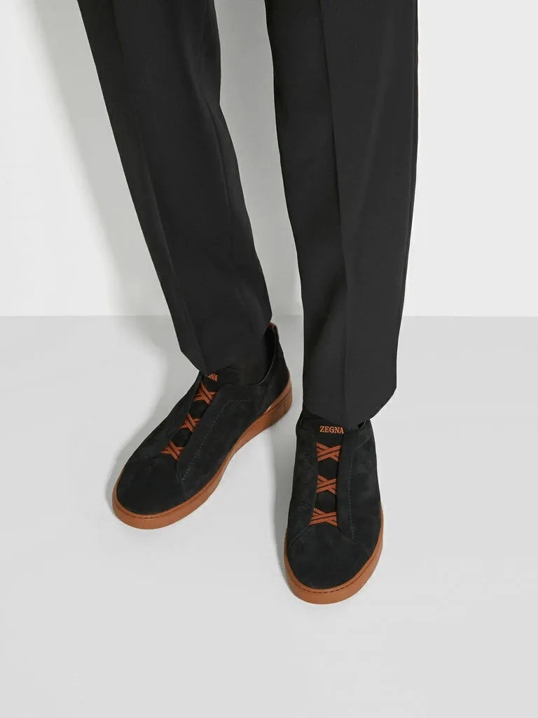 Triple Stitch Suede & Leather Sneakers – Black / Brown | Asterley Court