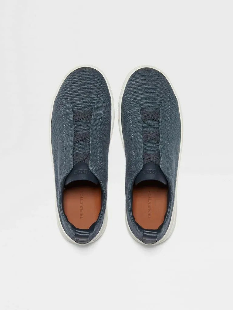 Triple Stitch Canvas Sneakers – Blue | Asterley Court
