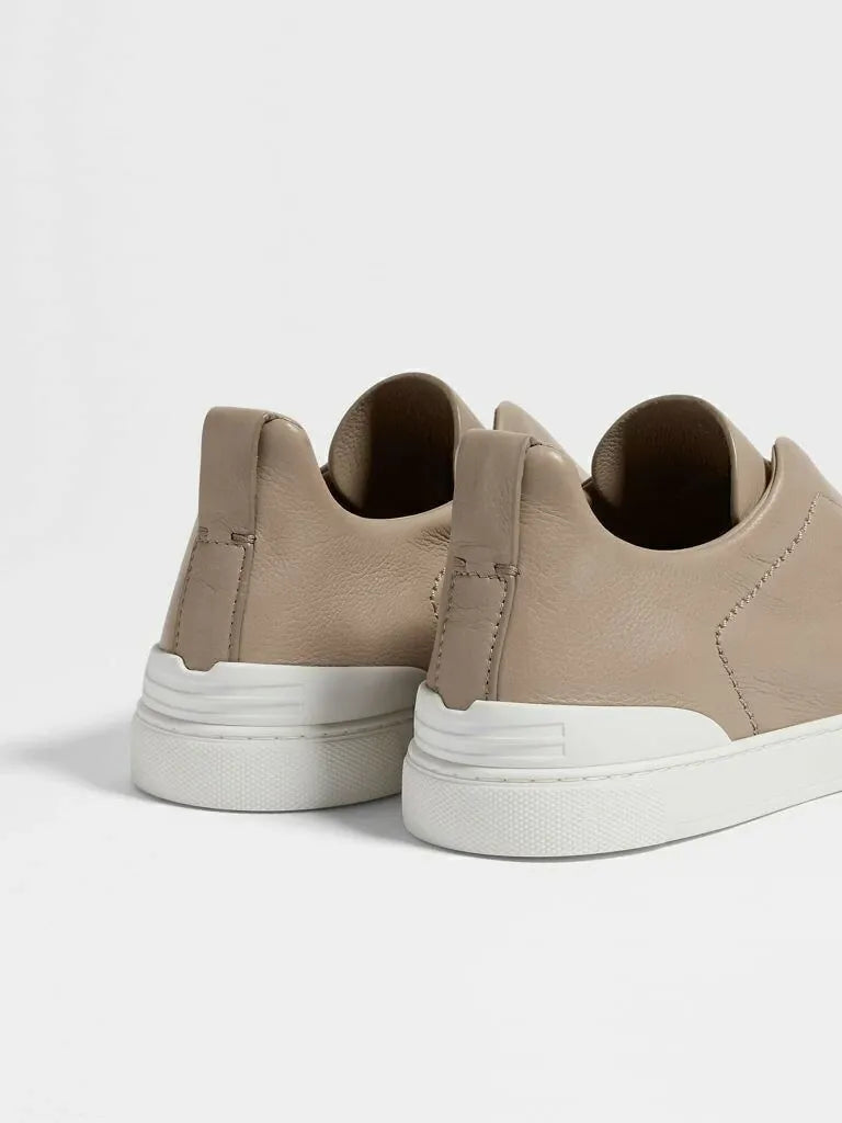 Triple Stitch Leather Sneakers – Taupe | Asterley Court
