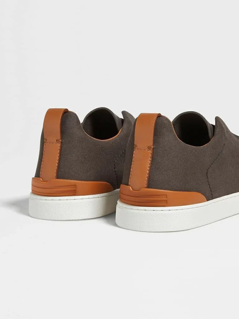 Triple Stitch Canvas & Leather Sneakers – Brown / Orange | Asterley Court