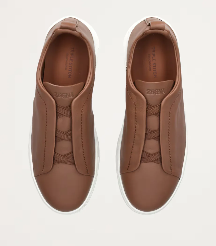 Triple Stitch Leather Sneakers – Brown | Asterley Court