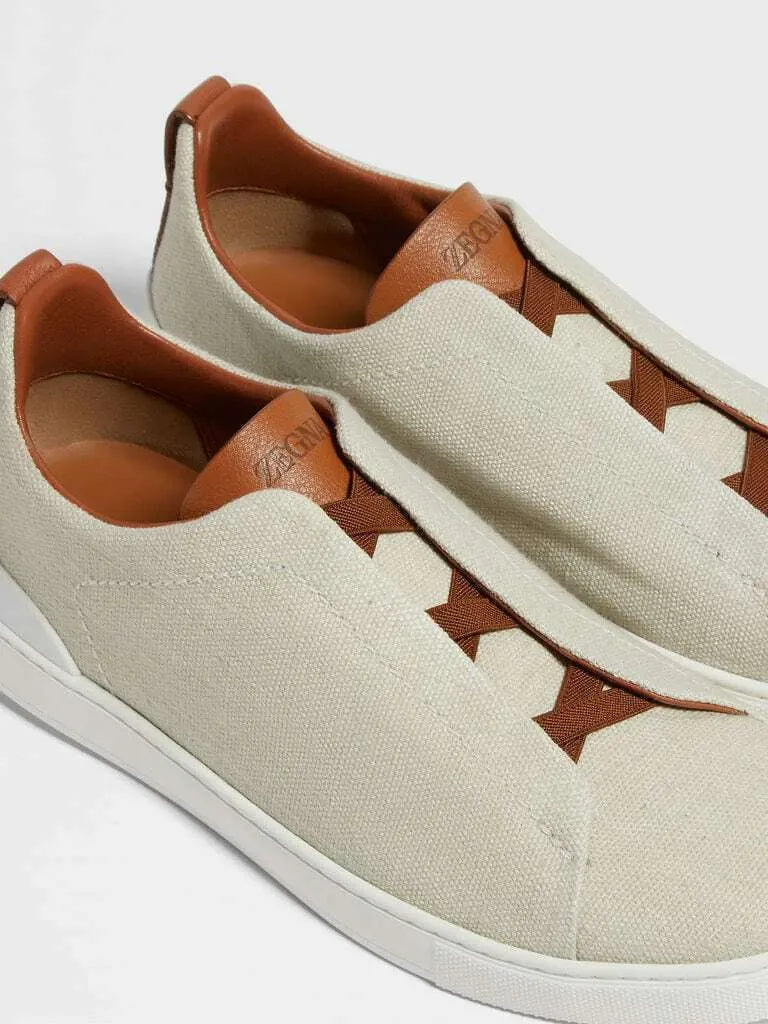 Triple Stitch Canvas & Leather Sneakers – Beige / Brown | Asterley Court