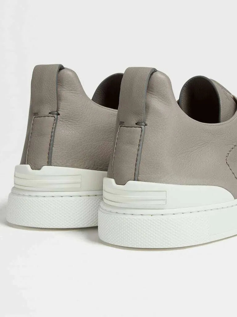 Triple Stitch Leather Sneakers – Grey | Asterley Court