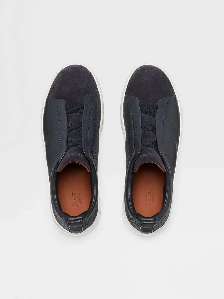 Triple Stitch Leather & Suede Sneakers – Black | Asterley Court