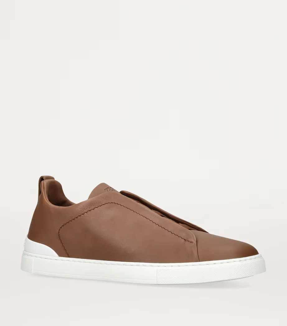 Triple Stitch Leather Sneakers – Brown | Asterley Court