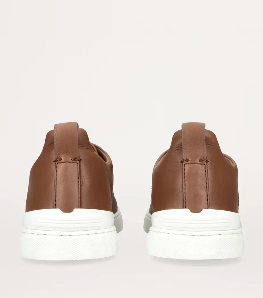 Triple Stitch Leather Sneakers – Brown | Asterley Court