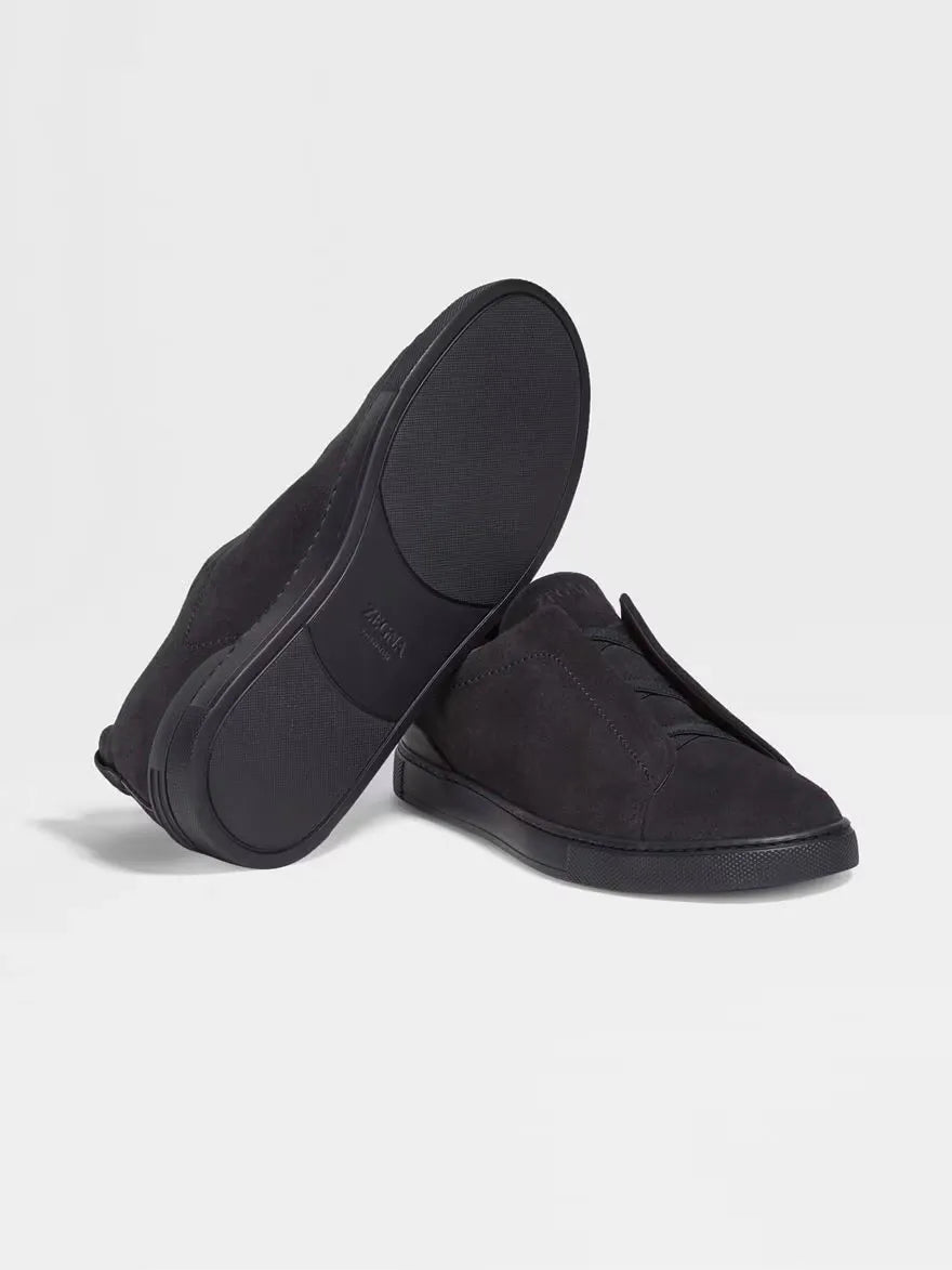 Triple Stitch Suede Sneakers – Black | Asterley Court