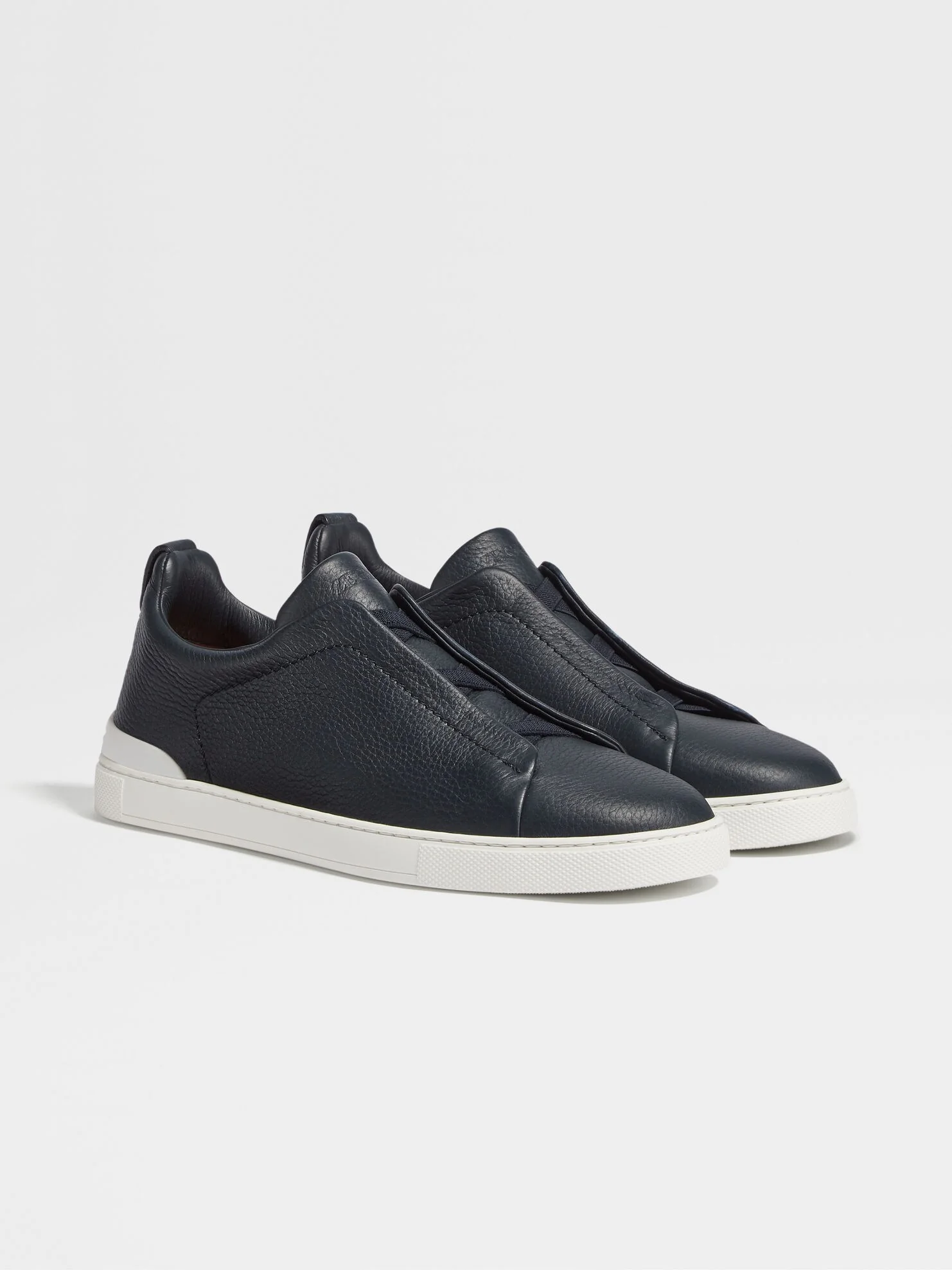 Triple Stitch Leather Sneakers – Navy | Asterley Court