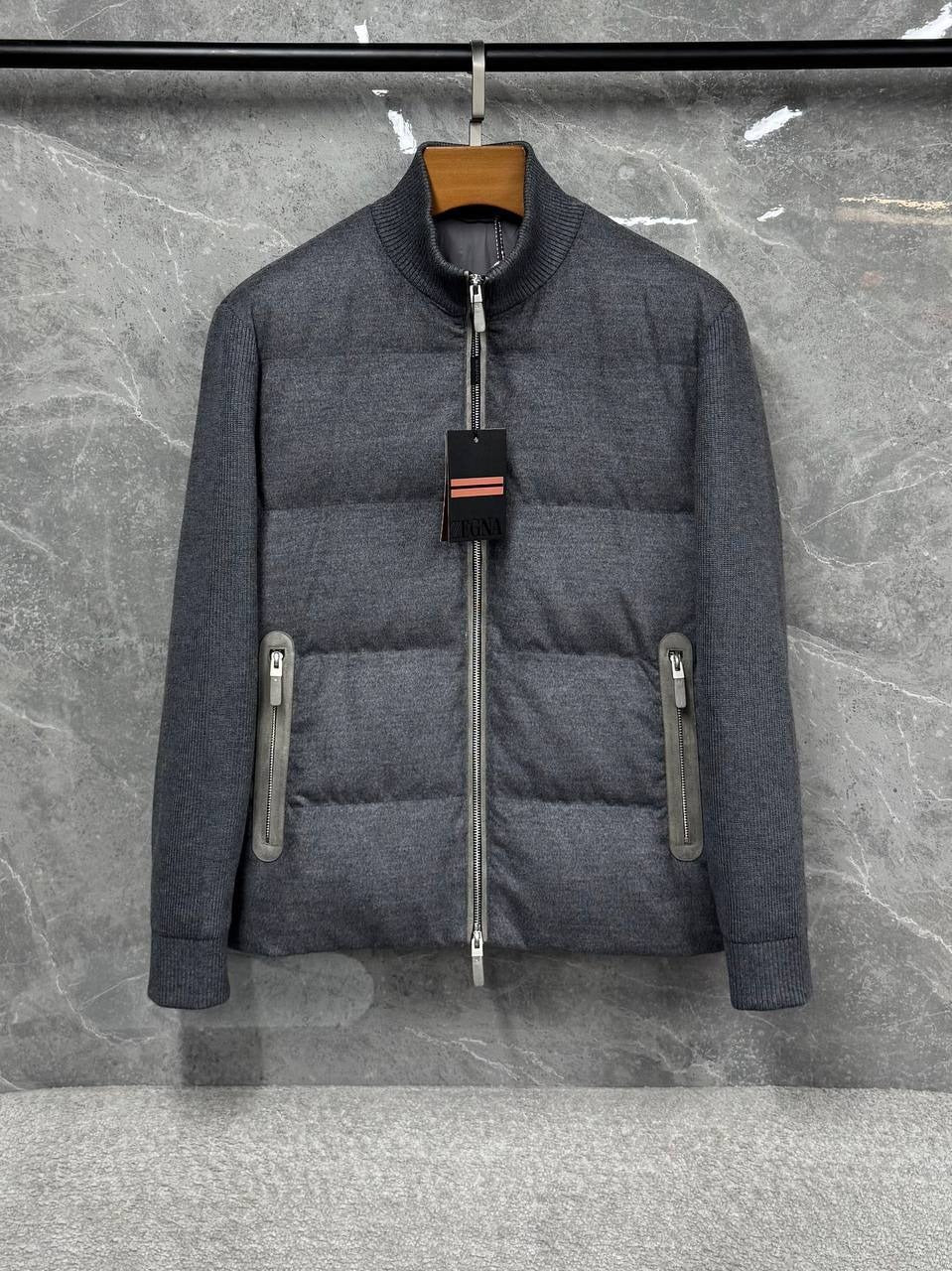 Wool Blend Quilted Jacket - Charcoal Grey
