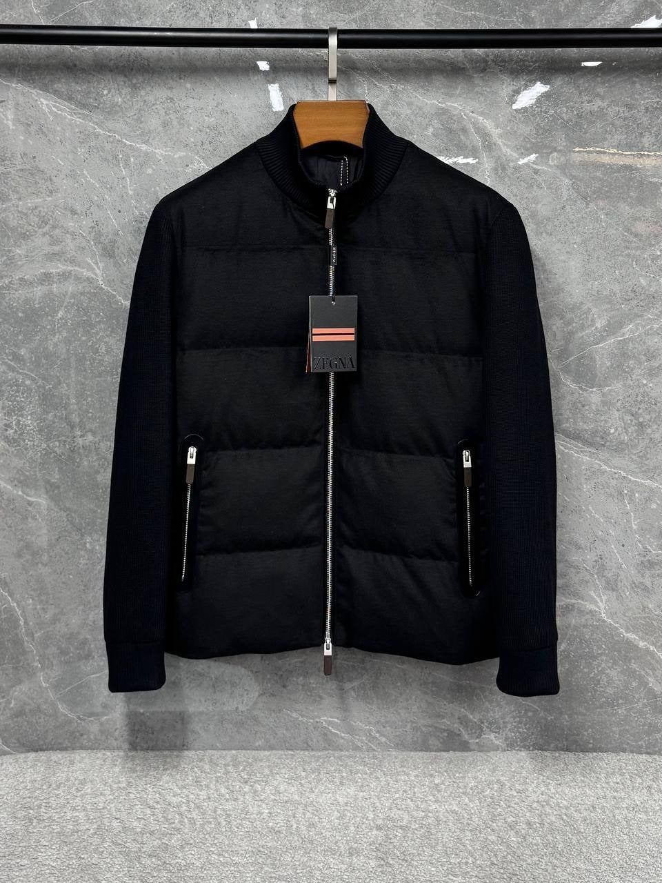Wool Blend Quilted Jacket - Jet Black
