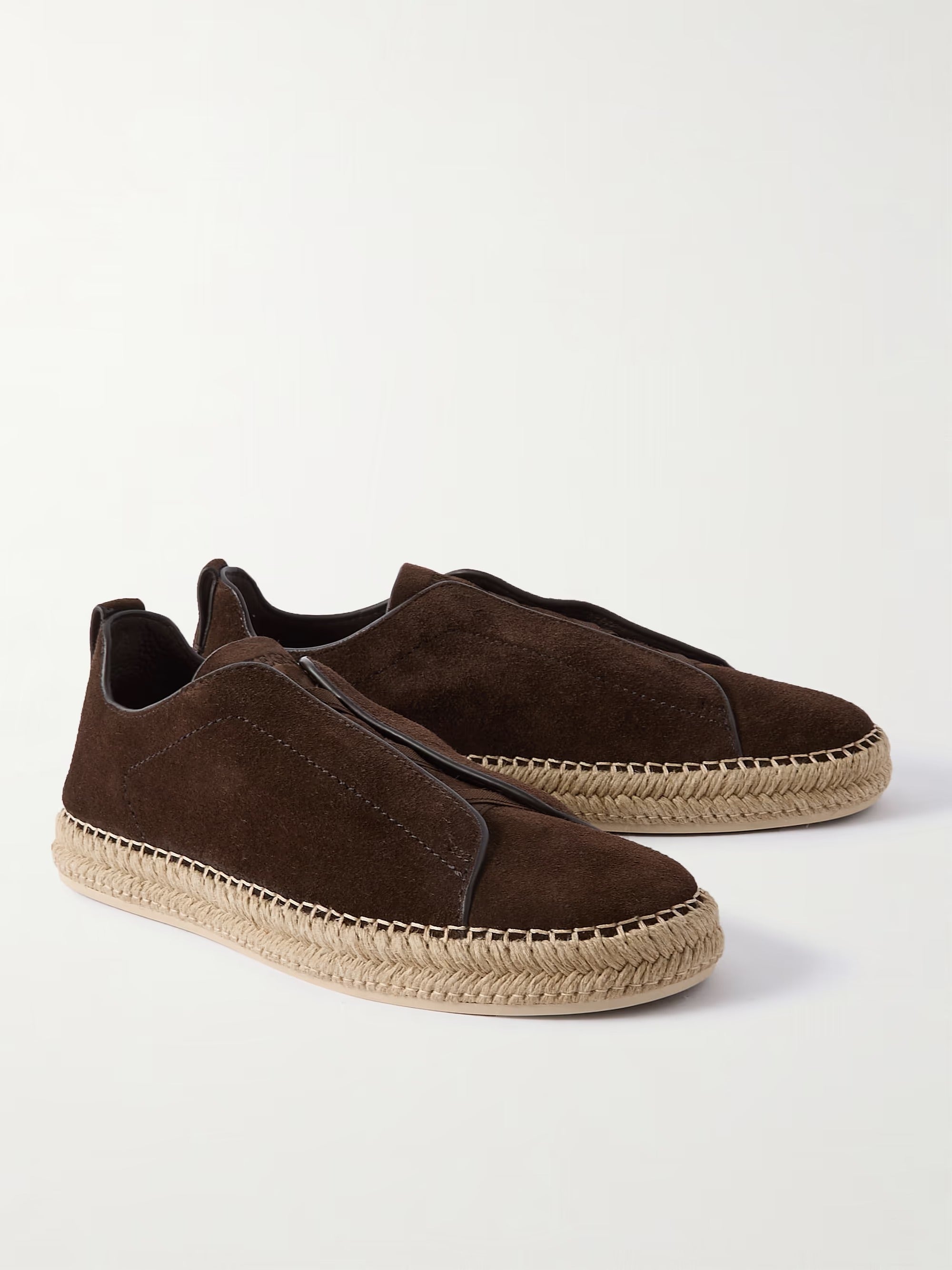 Triple Stitch Leather-Trimmed Canvas Slip-On Sneakers – Dark Brown | Asterley Court