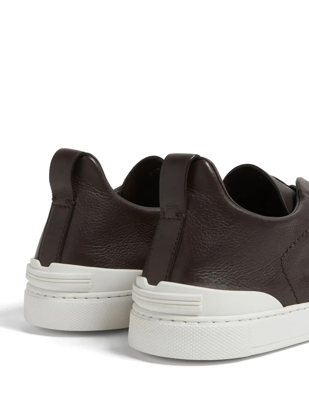 Triple Stitch Leather Sneakers – Dark Brown | Asterley Court