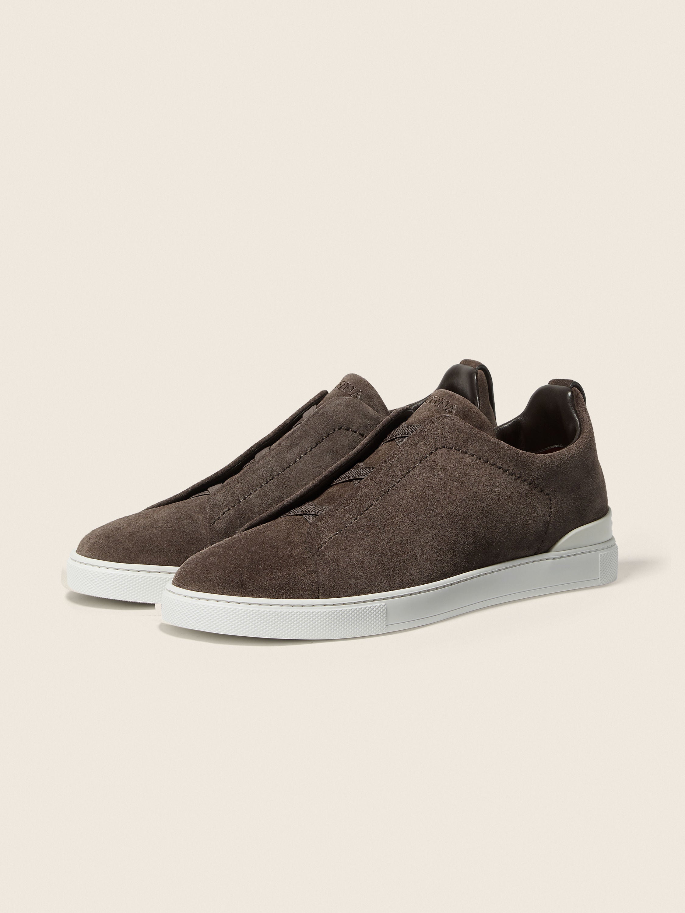 Triple Stitch Suede Slip-On Sneakers – Brown | Asterley Court