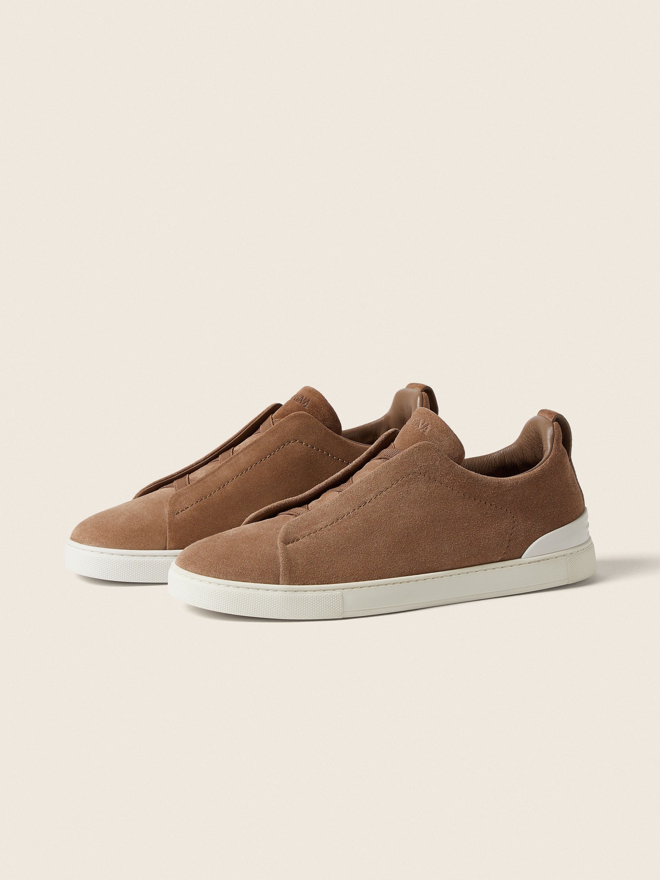 Triple Stitch Suede Slip-On Sneakers – Dark Beige | Asterley Court
