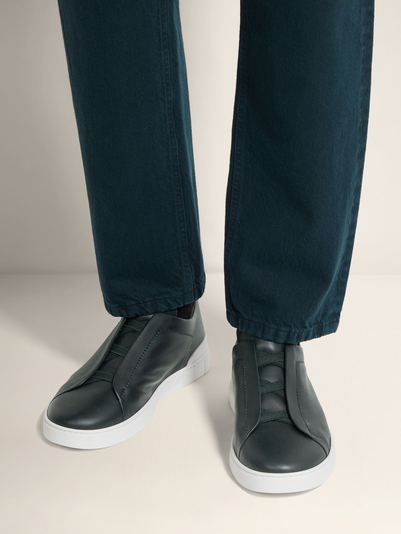 Triple Stitch SECONDSKIN Slip-On Sneakers – Dark Green | Asterley Court