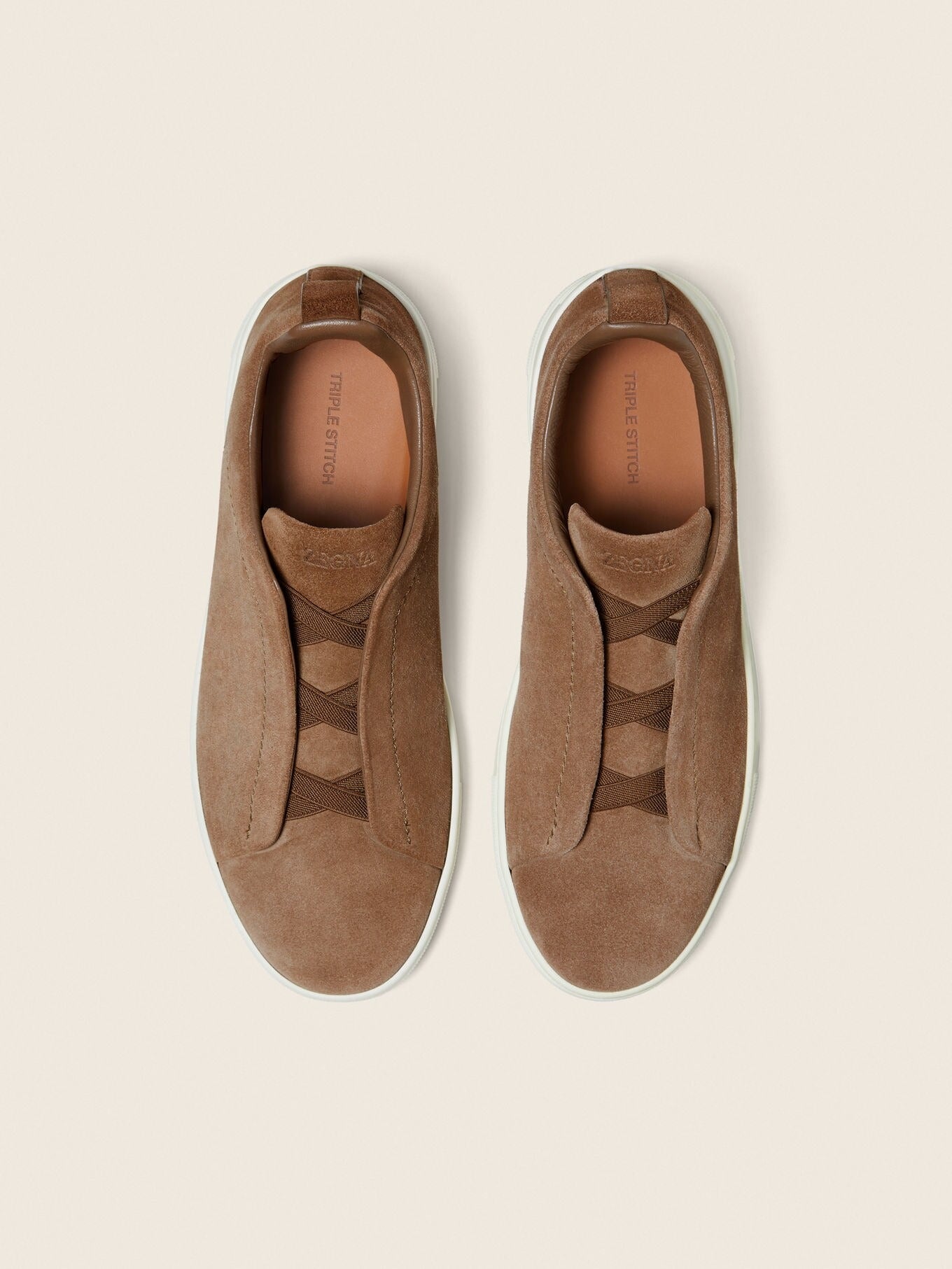 Triple Stitch Suede Slip-On Sneakers – Dark Beige | Asterley Court