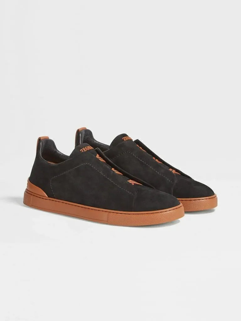 Triple Stitch Suede & Leather Sneakers – Black / Brown | Asterley Court