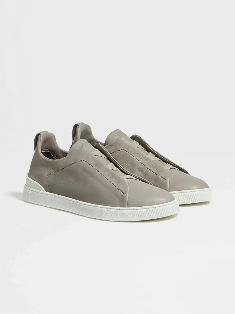 Triple Stitch Leather Sneakers – Grey | Asterley Court