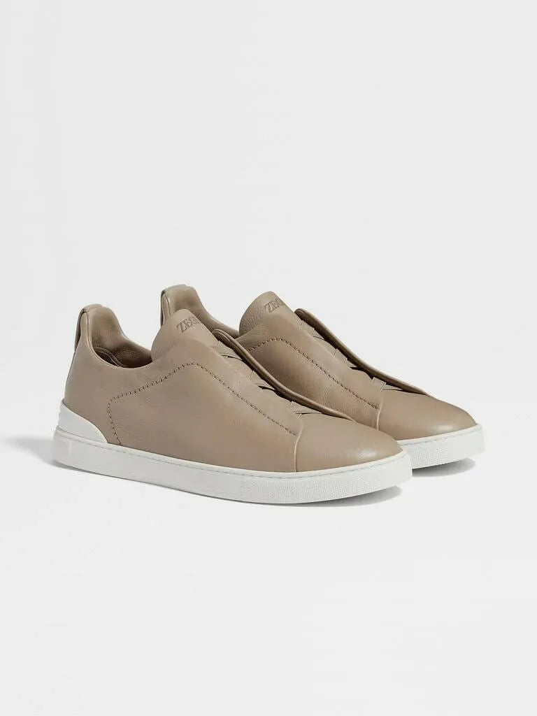 Triple Stitch Leather Sneakers – Taupe | Asterley Court