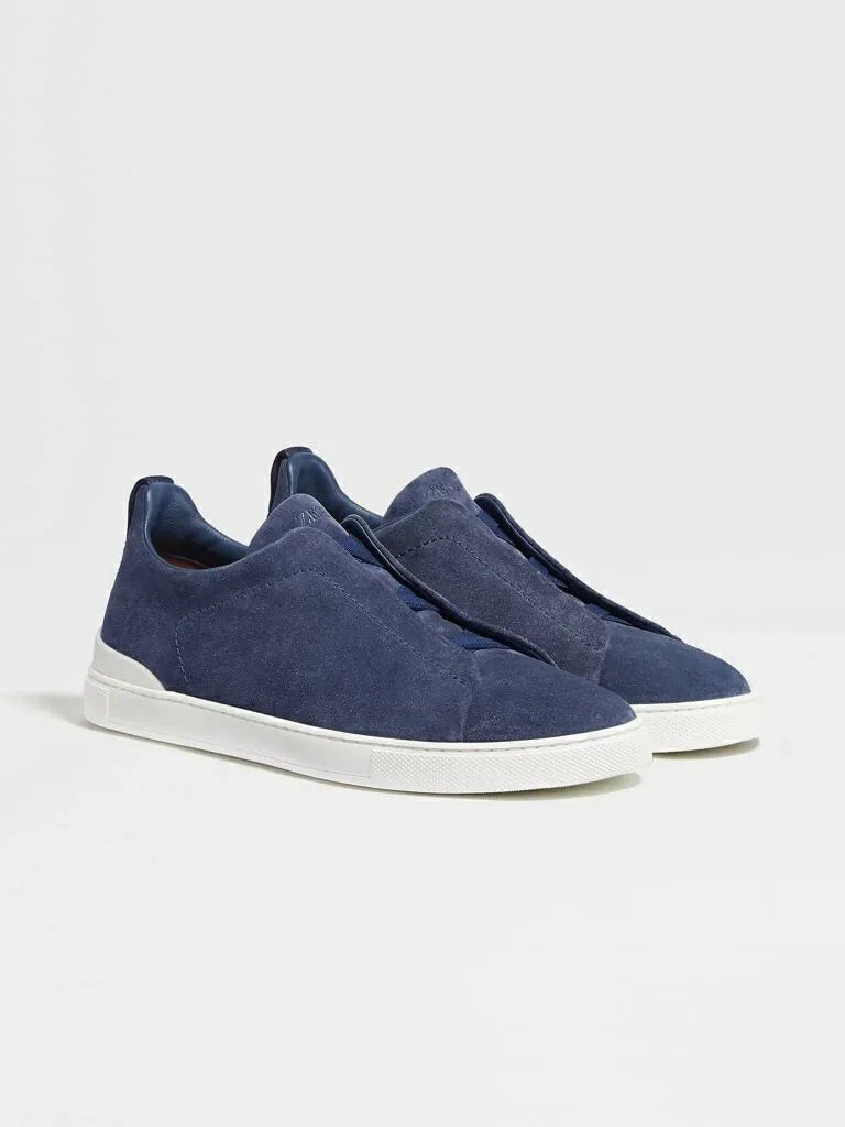 Triple Stitch Suede Sneakers – Navy | Asterley Court