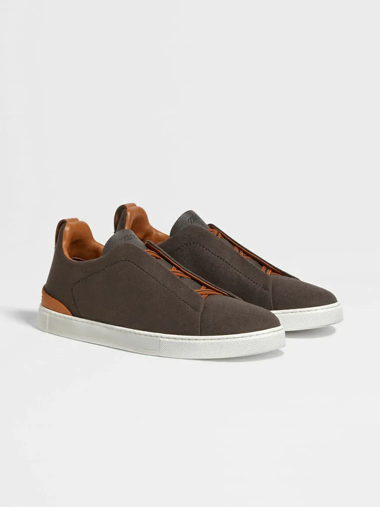 Triple Stitch Canvas & Leather Sneakers – Brown / Orange | Asterley Court
