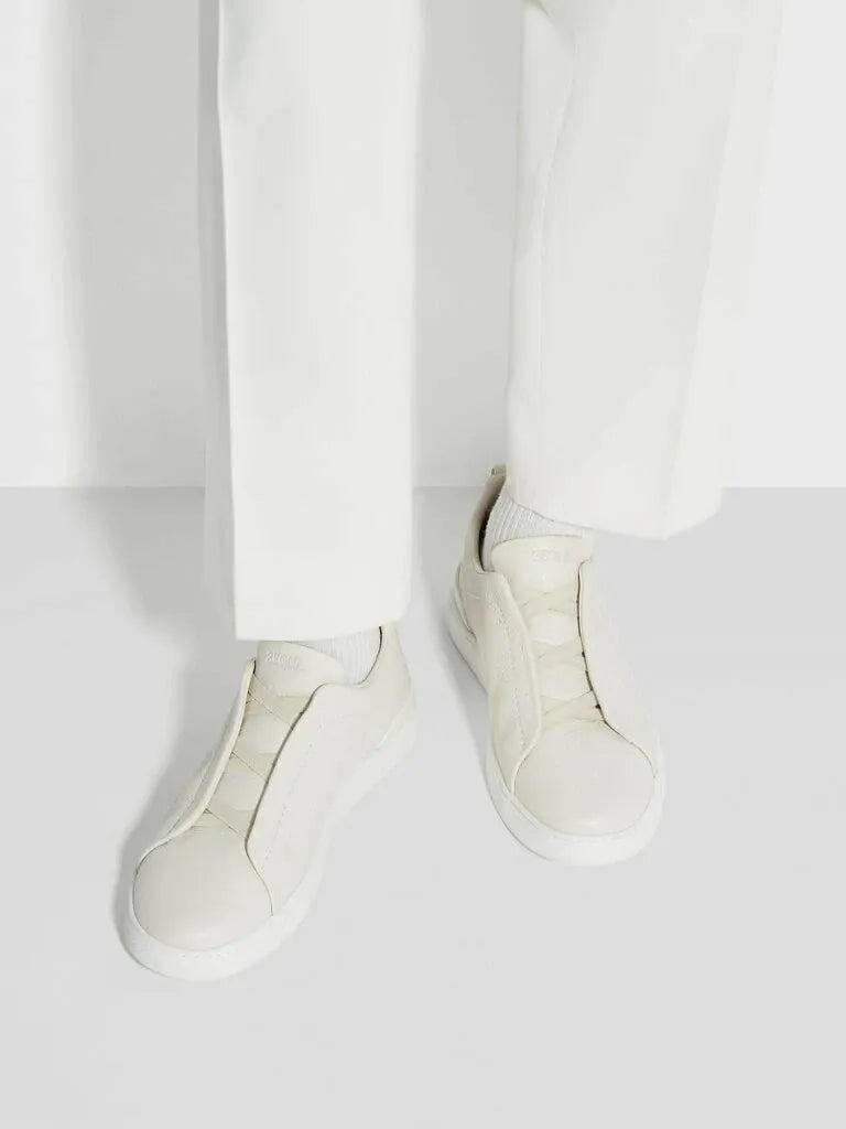 Triple Stitch Grained Leather Sneakers – Off-White | Asterley Court