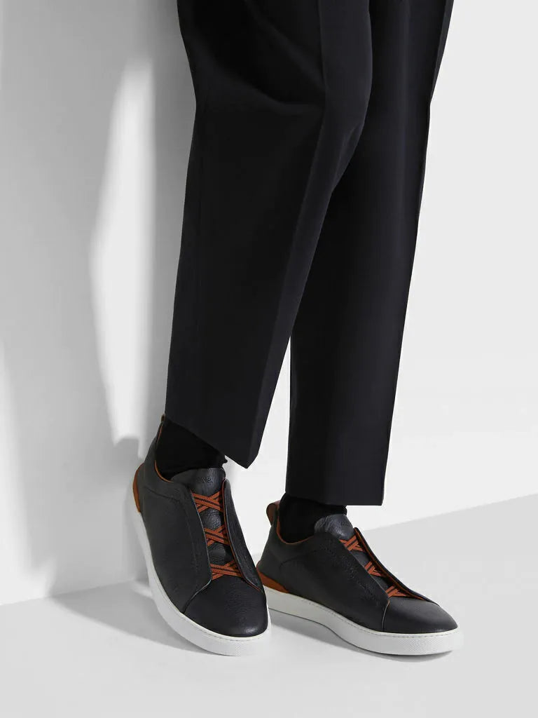 Triple Stitch Wool & Leather Sneakers – Black / Beige | Asterley Court