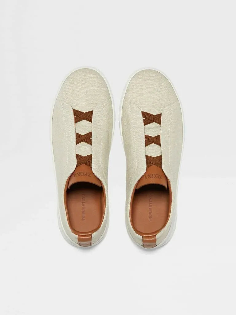 Triple Stitch Canvas & Leather Sneakers – Beige / Brown | Asterley Court