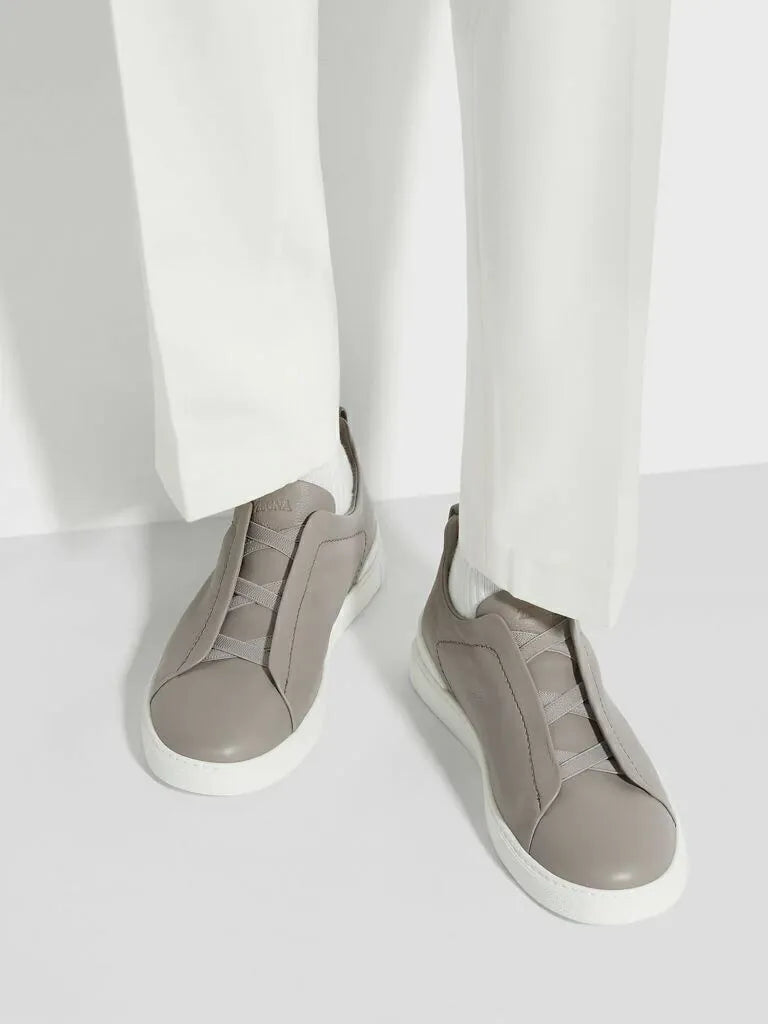 Triple Stitch Leather Sneakers – Grey | Asterley Court