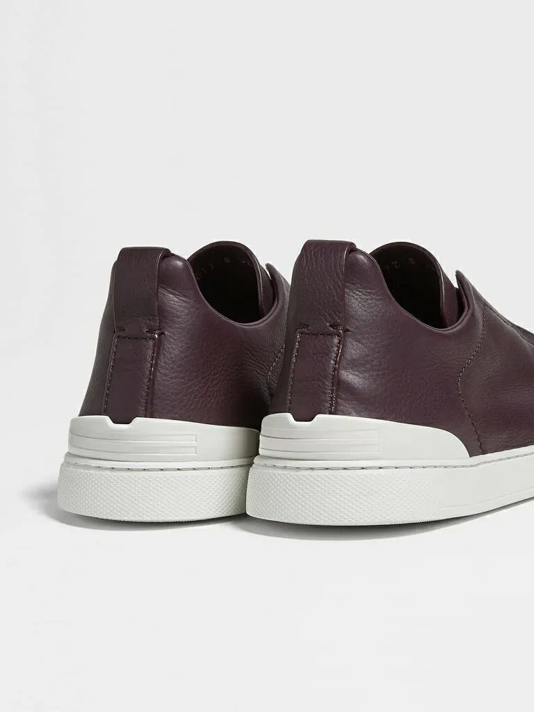 Triple Stitch Leather Sneakers – Burgundy | Asterley Court
