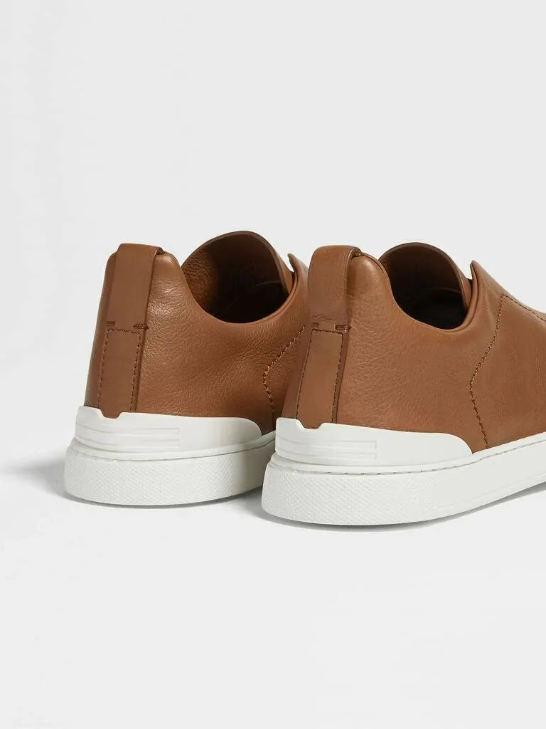 Triple Stitch Leather Sneakers – Tan | Asterley Court