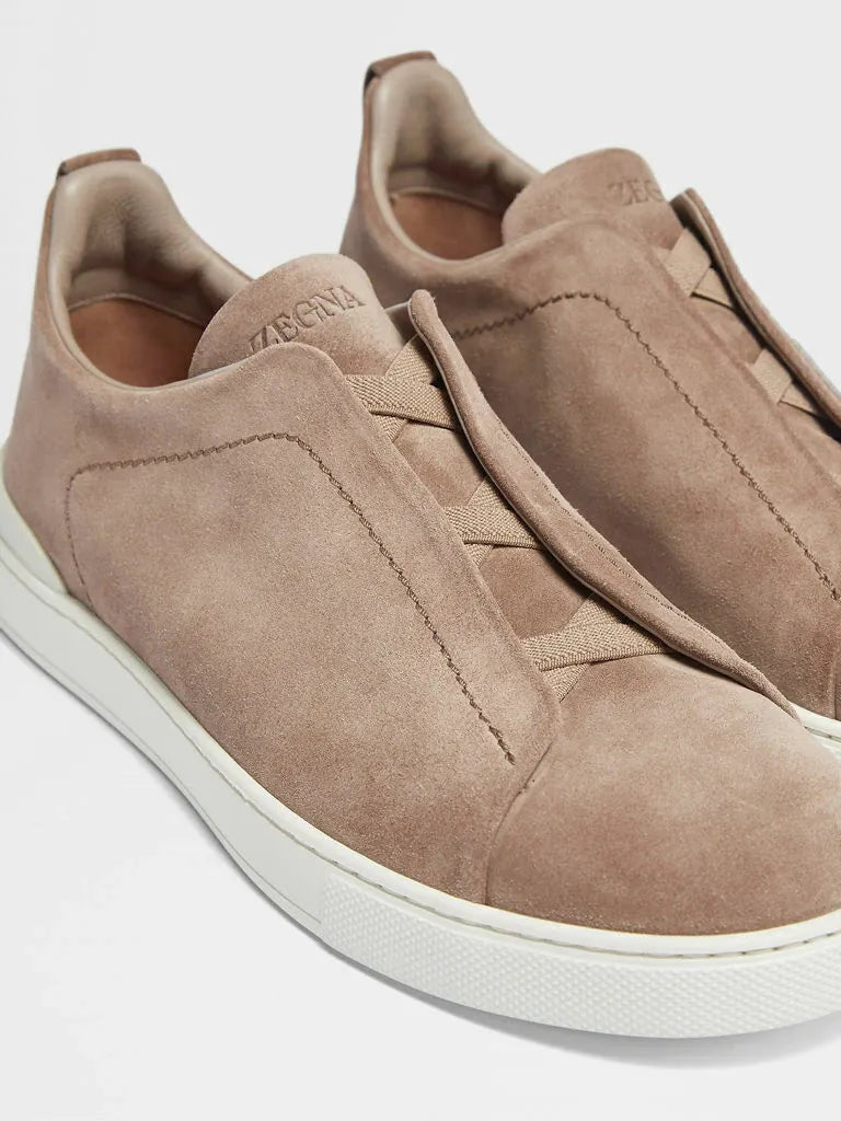 Triple Stitch Suede Sneakers – Taupe | Asterley Court