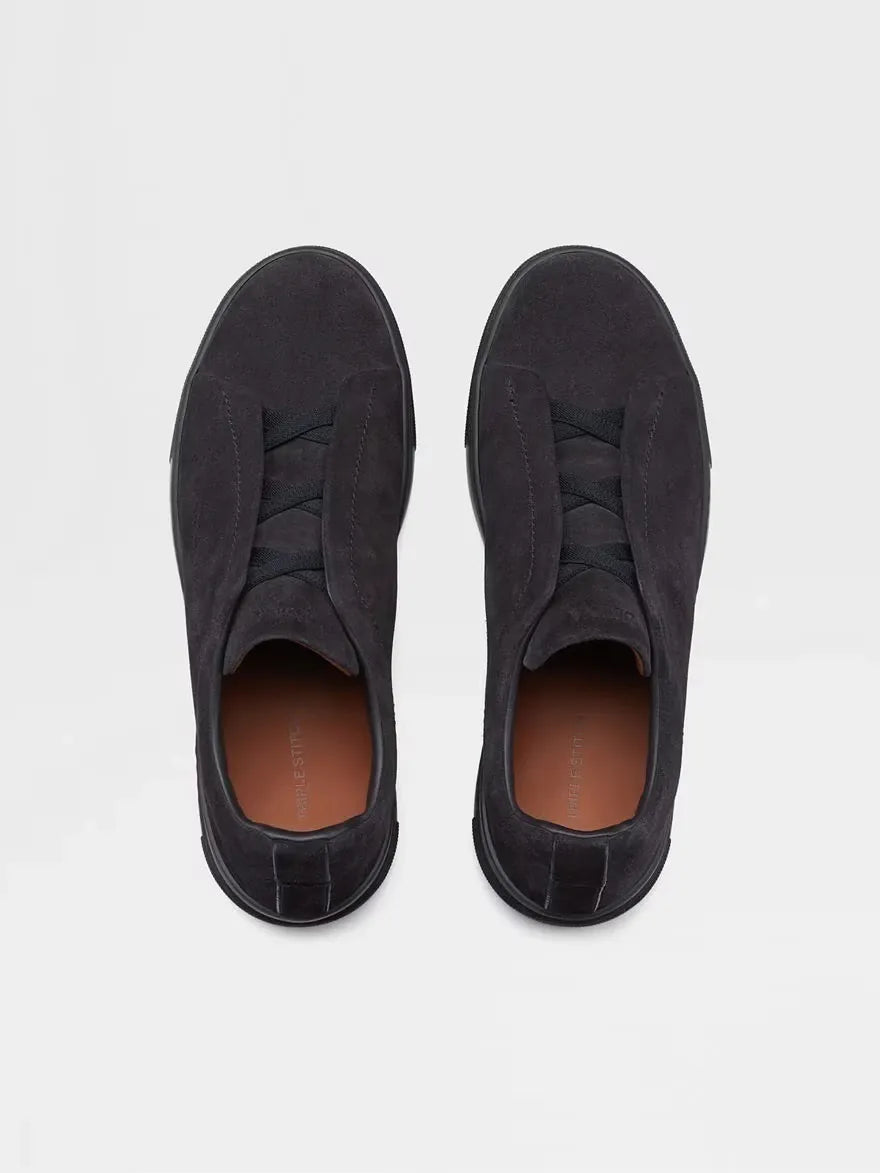 Triple Stitch Suede Sneakers – Black | Asterley Court