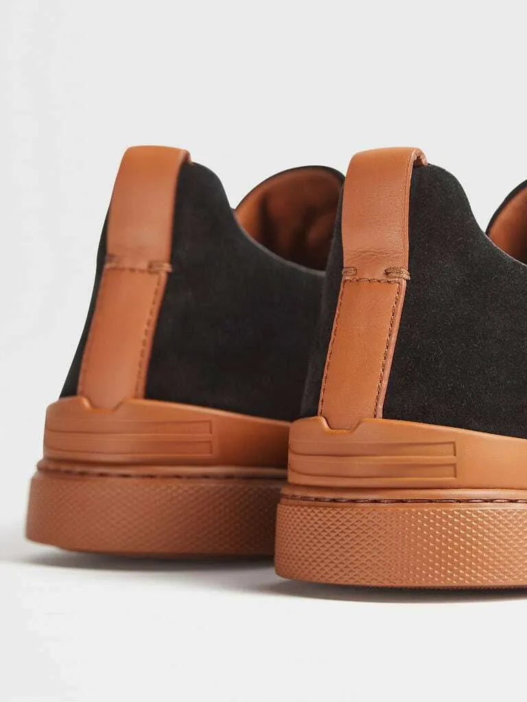 Triple Stitch Suede & Leather Sneakers – Black / Brown | Asterley Court