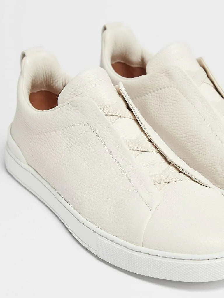 Triple Stitch Grained Leather Sneakers – Off-White | Asterley Court