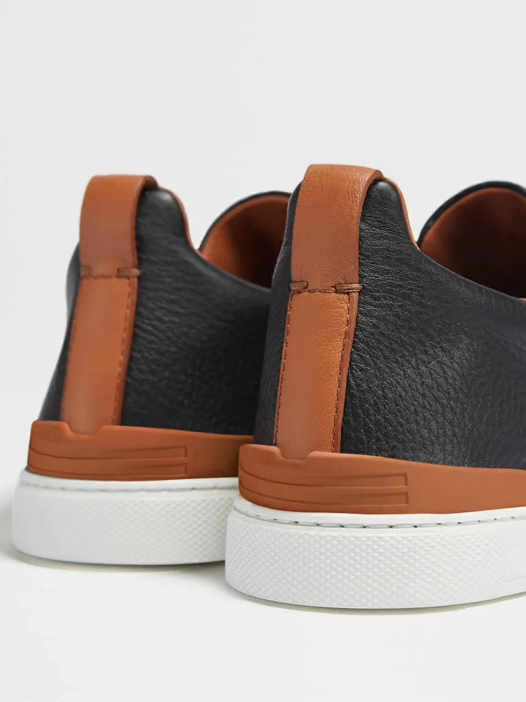 Triple Stitch Wool & Leather Sneakers – Black / Beige | Asterley Court