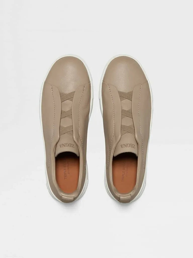 Triple Stitch Leather Sneakers – Taupe | Asterley Court