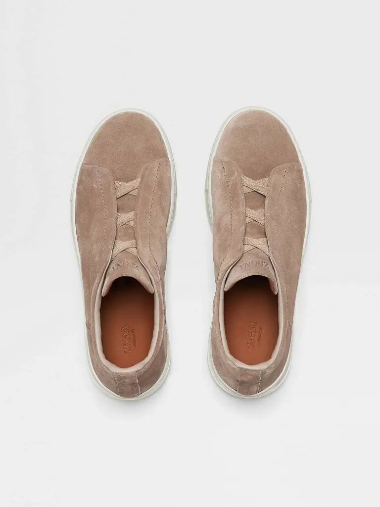 Triple Stitch Suede Sneakers – Taupe | Asterley Court