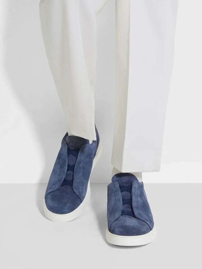 Triple Stitch Suede Sneakers – Navy | Asterley Court