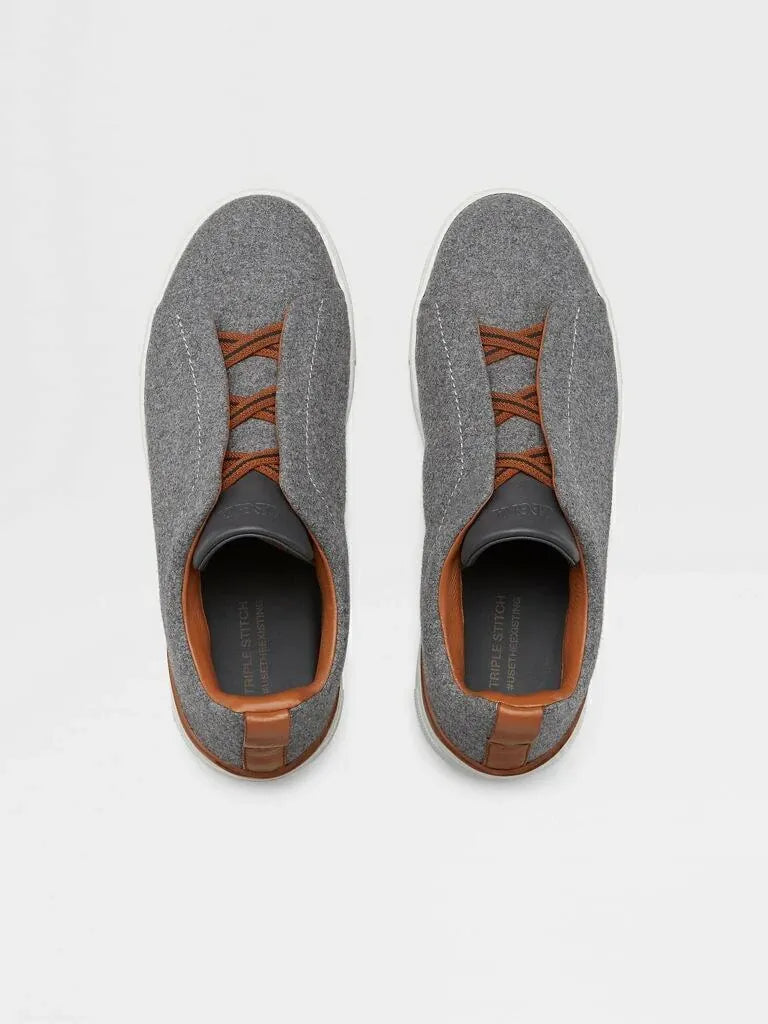 Triple Stitch Wool & Leather Sneakers – Grey / Brown | Asterley Court
