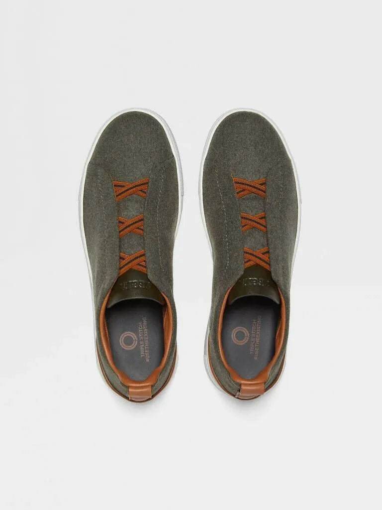 Triple Stitch Canvas & Leather Sneakers – Brown / Orange | Asterley Court