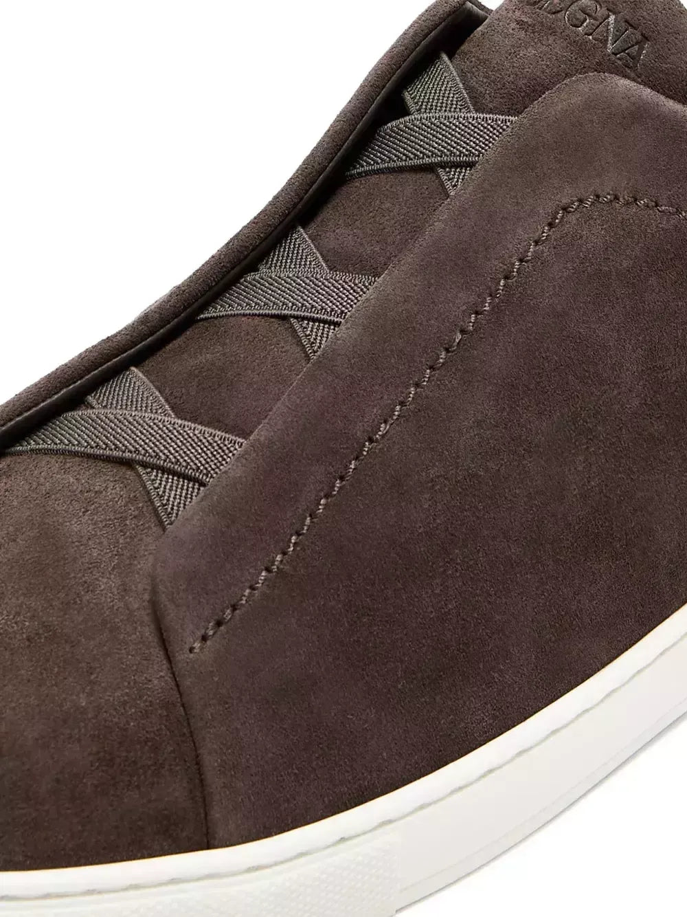 Triple Stitch Suede Sneakers – Dark Brown | Asterley Court