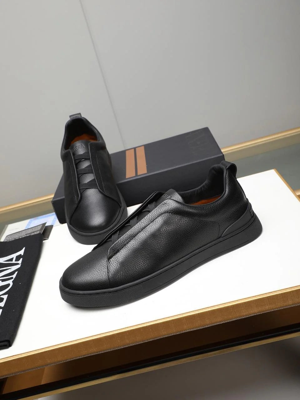 Triple Stitch Leather Sneakers – Black | Asterley Court