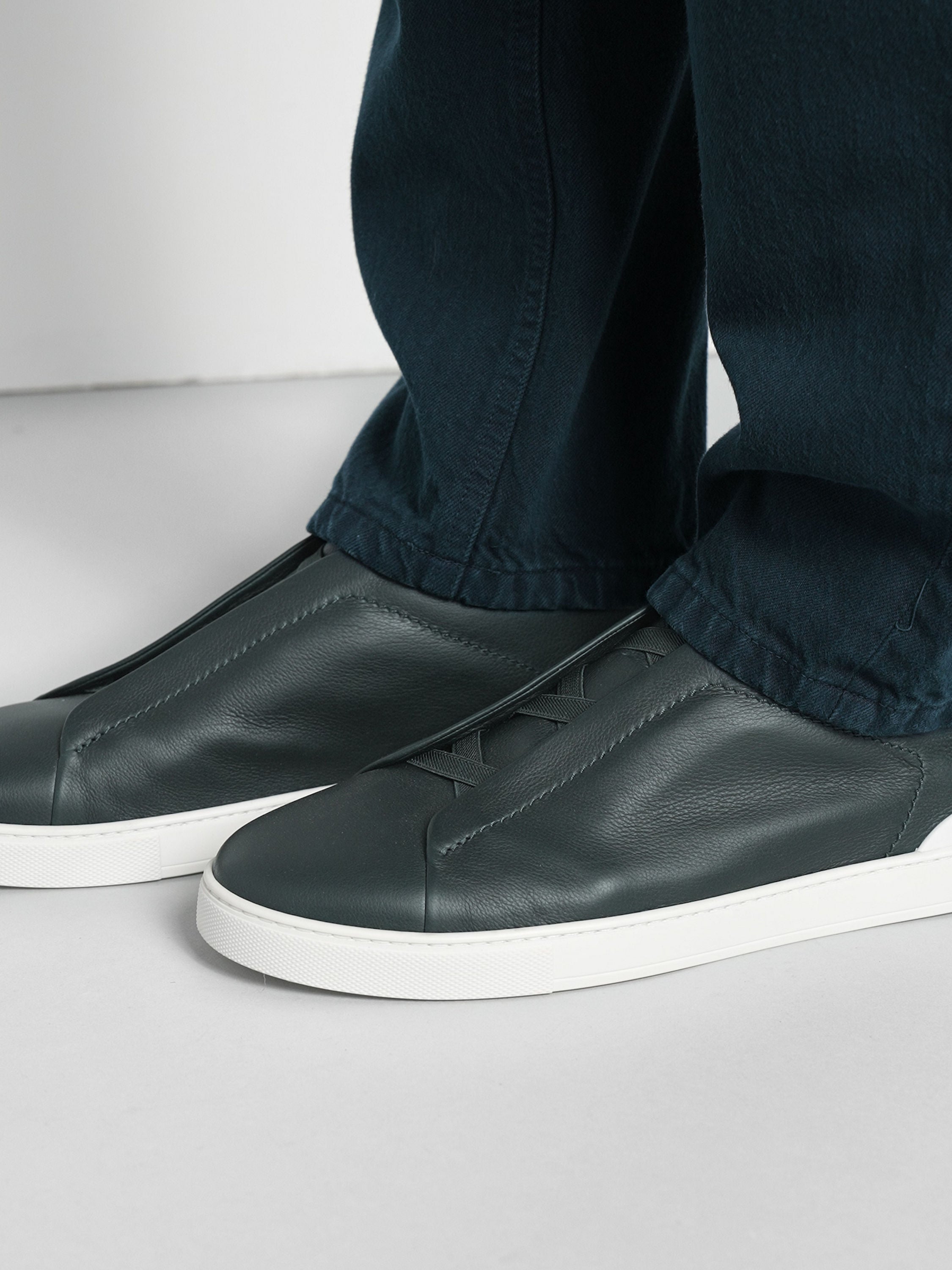 Triple Stitch SECONDSKIN Slip-On Sneakers – Dark Green | Asterley Court