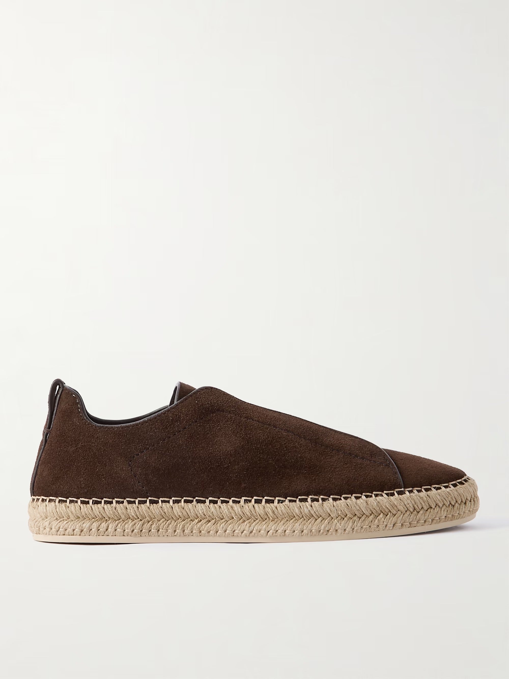 Triple Stitch Leather-Trimmed Canvas Slip-On Sneakers – Dark Brown | Asterley Court