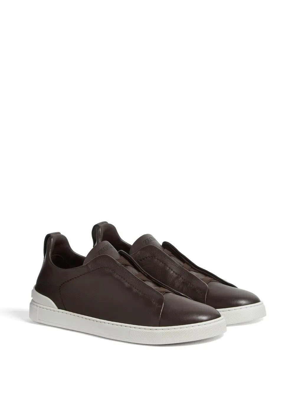 Triple Stitch Leather Sneakers – Dark Brown | Asterley Court
