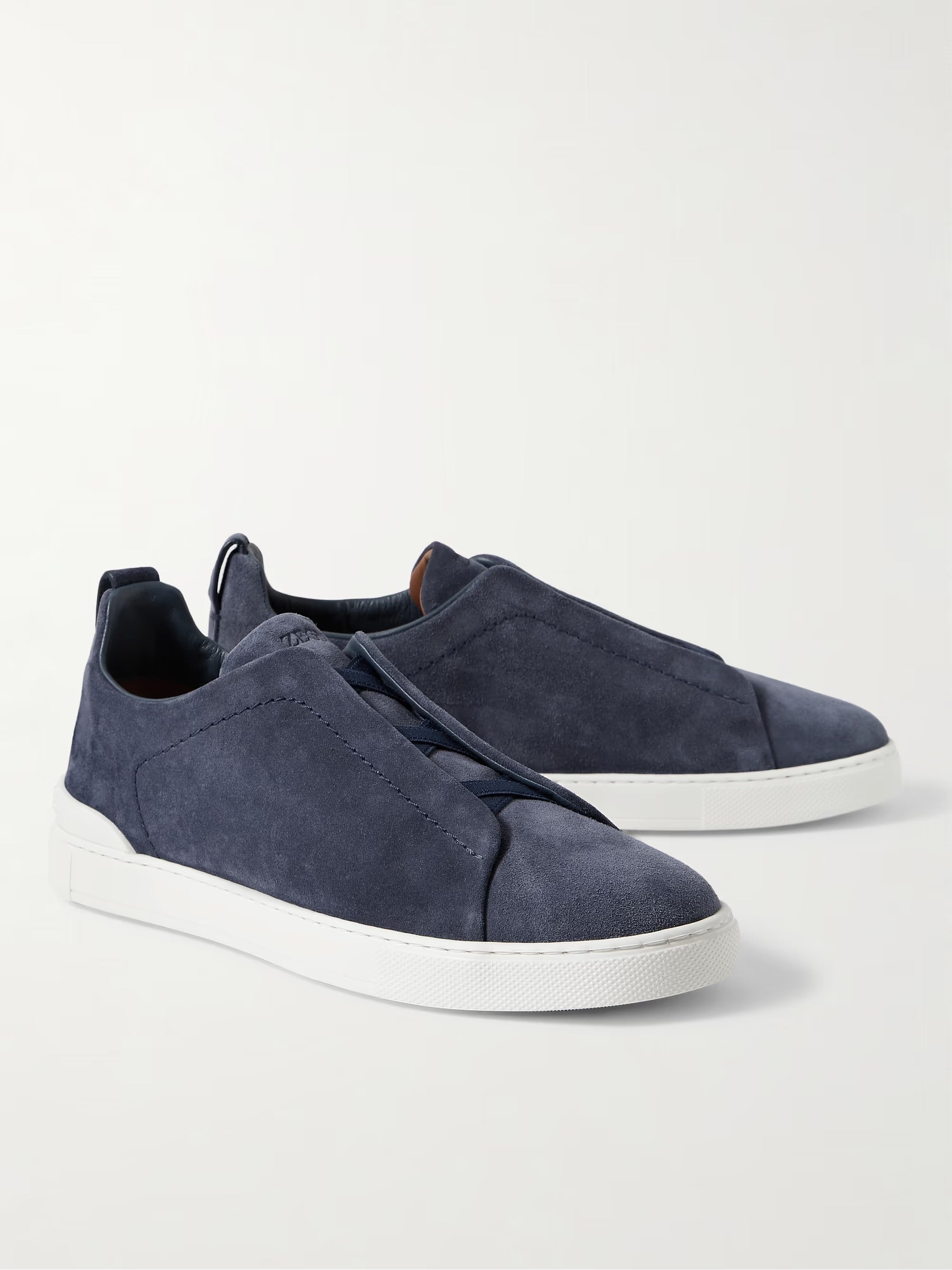 Triple Stitch Suede Slip-On Sneakers – Navy | Asterley Court