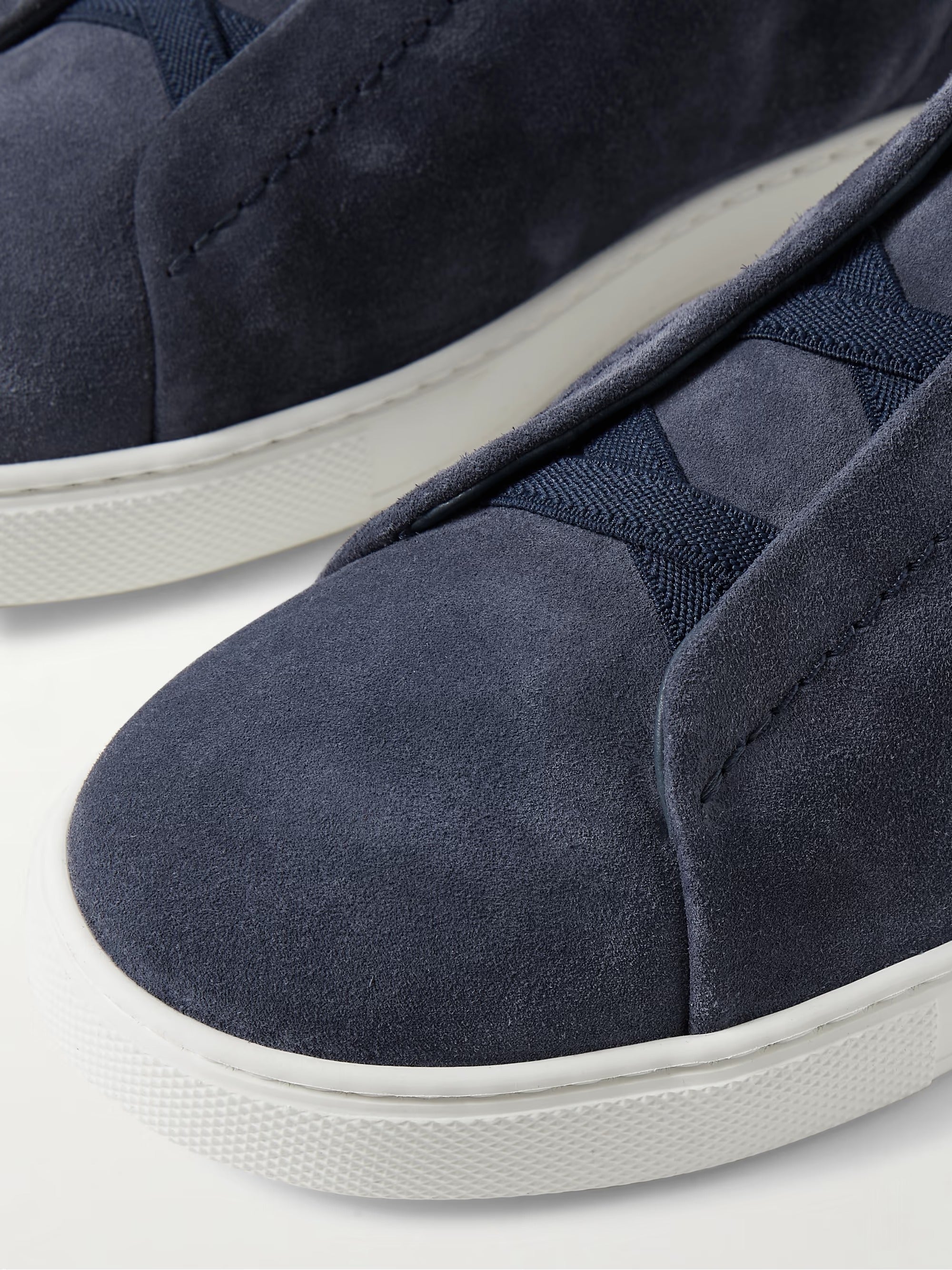 Triple Stitch Suede Slip-On Sneakers – Navy | Asterley Court