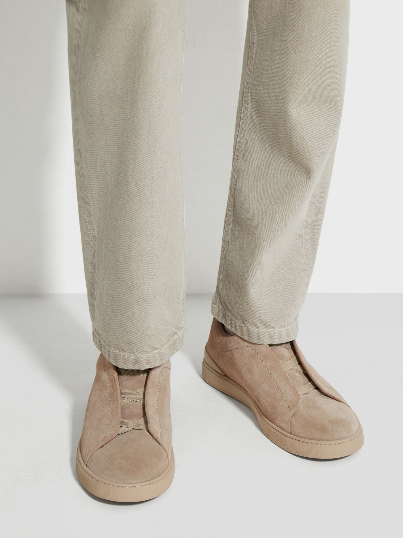 Triple Stitch Suede Slip-On Sneakers – Light Beige | Asterley Court