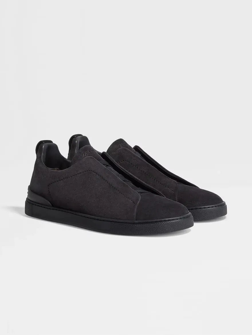 Triple Stitch Suede Sneakers – Black | Asterley Court